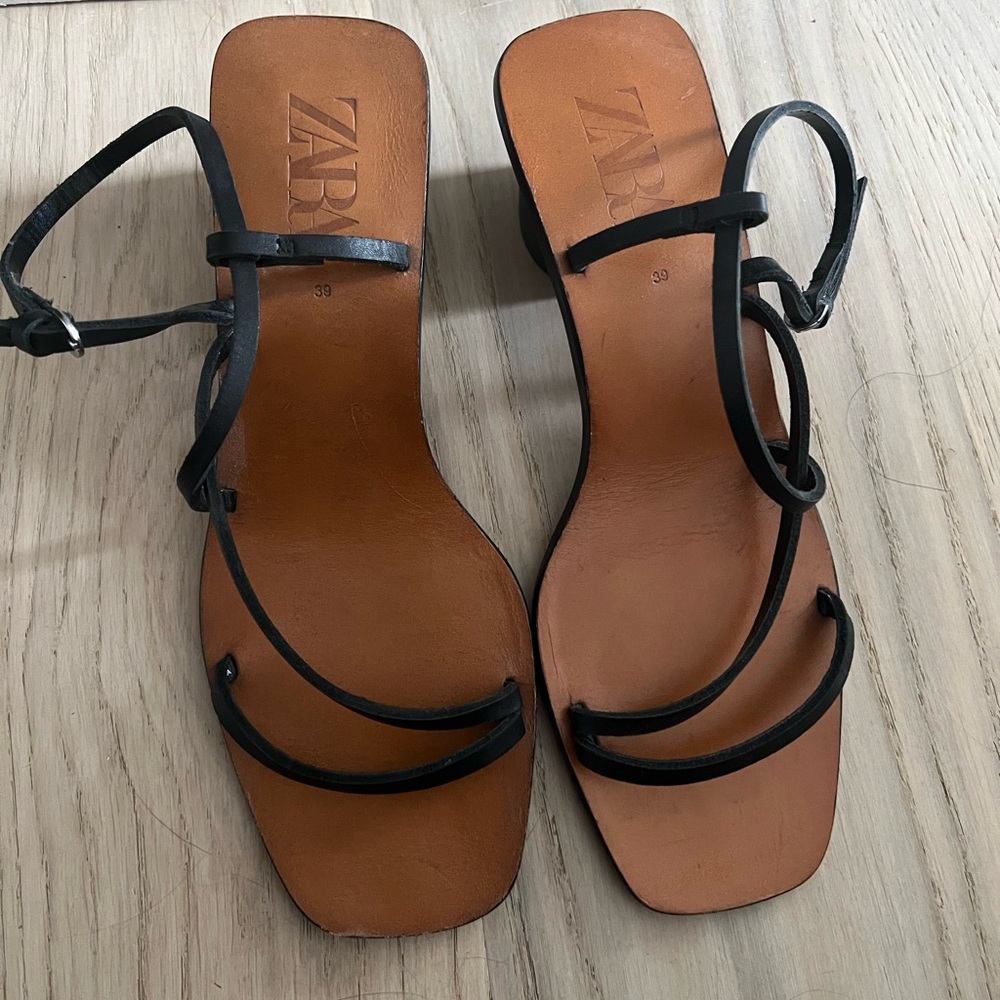 Zara black and brown strappy sandals